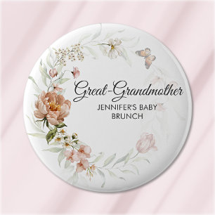 Macaron Rond 5 Cm Grand-mère rose saumon florales Baby Shower/Brunch