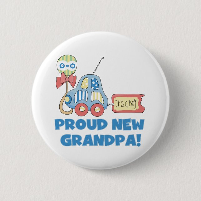 Macaron Rond 5 Cm Grand-papa fier de voiture nouveau c'est un garçon (Devant)