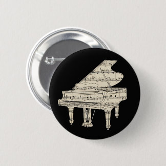 Macaron Rond 5 Cm Grand Piano and Music Notes Button