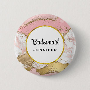 Macaron Rond 5 Cm Grand Rose de luxe en marbre rose or Design Brides