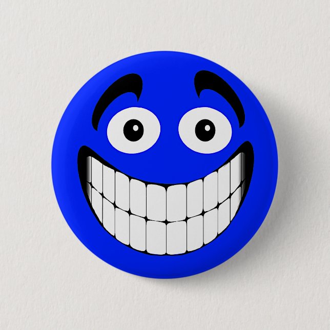 Macaron Rond 5 Cm Grand visage bleu de grimace (Devant)