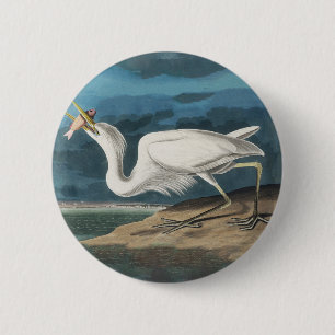 Macaron Rond 5 Cm Grande Aigrette d'Audubon : Oiseau côtier vintage