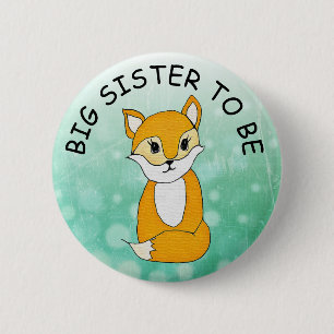 Macaron Rond 5 Cm Grande Soeur à être, Baby shower Bouton Little Fox