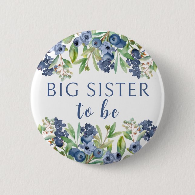 Macaron Rond 5 Cm Grande soeur à être bleu baby shower bouton (Devant)
