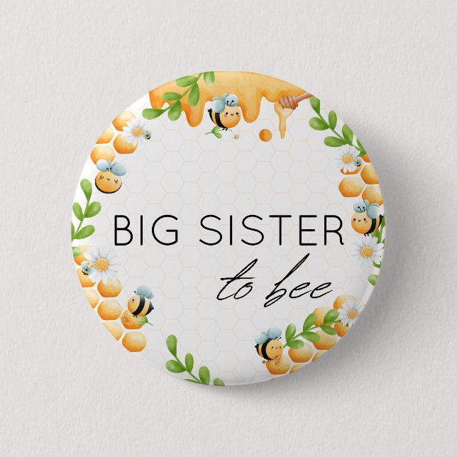 Macaron Rond 5 Cm GRANDE SOEUR d'abeille Miel Bumble Baby shower d'a (Devant)