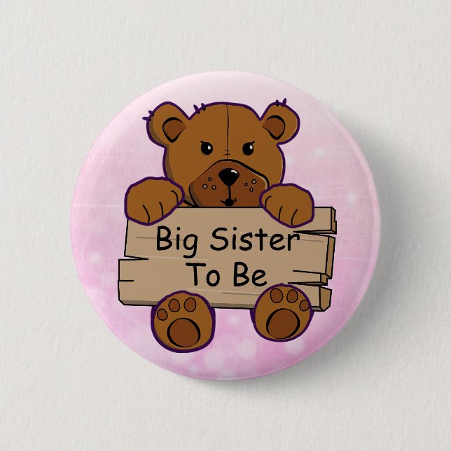 Macaron Rond 5 Cm Grande Soeur Pour Être Teddy Bear Baby shower (Devant)