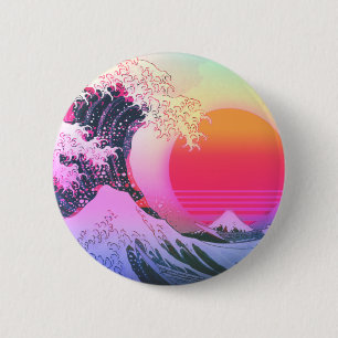 Macaron Rond 5 Cm Grande vague Kanagawa Vaporwave Vintage esthétique