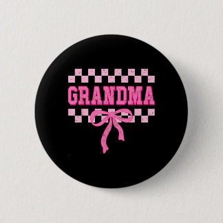 Macaron Rond 5 Cm Grandma Birthday Squad Matching Pink Bow Checkered