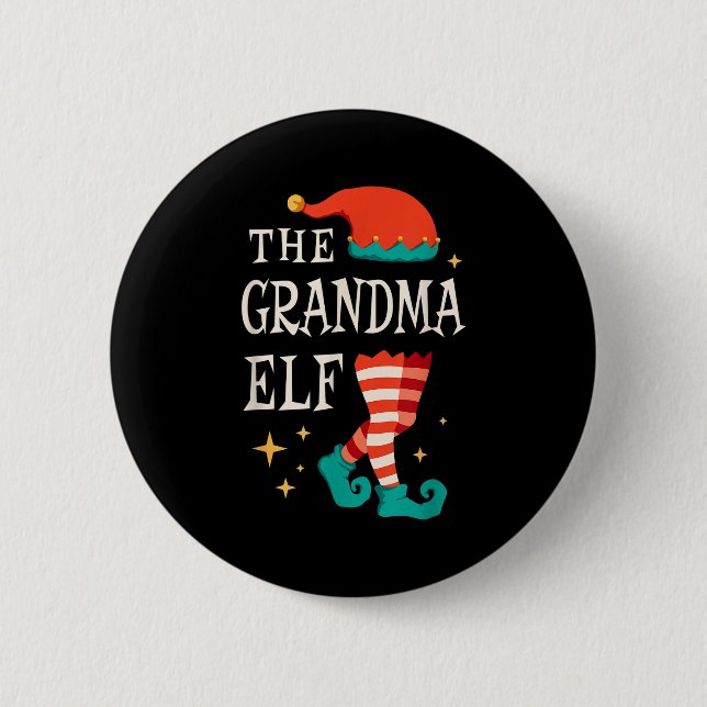 Macaron Rond 5 Cm Grandma Elf Family Matching Group Christmas Grandm (Devant)