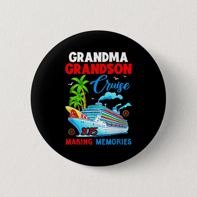 Macaron Rond 5 Cm Grandma Grandson Cruise 2025 Memories Christmas Fa (Devant)