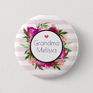 Macaron Rond 5 Cm Grandma Rose rose et Bouquet floral de crapaud