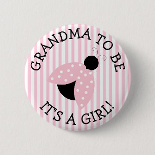 Macaron Rond 5 Cm "Grandma To Be" Pink Ladybug Baby Shower Button