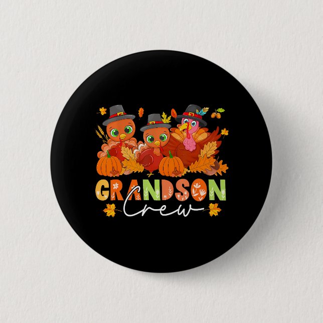 Macaron Rond 5 Cm Grandson Crew Thanksgiving Trois mignonnes dindes (Devant)