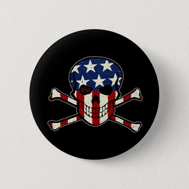 Macaron Rond 5 Cm Graphique americana de drapeau de crâne de (Devant)