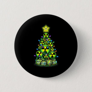Macaron Rond 5 Cm Graphique d'arbre de Noël radioactif Avertissement