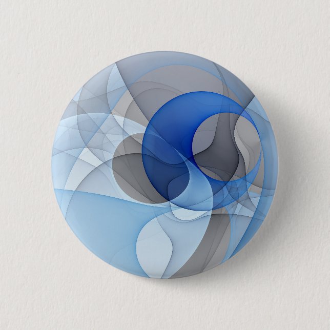 Macaron Rond 5 Cm Graphique d'art fractal gris bleu Abstrait moderne (Devant)