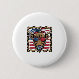 Macaron Rond 5 Cm Graphique de drapeau vintage de vache des Highland