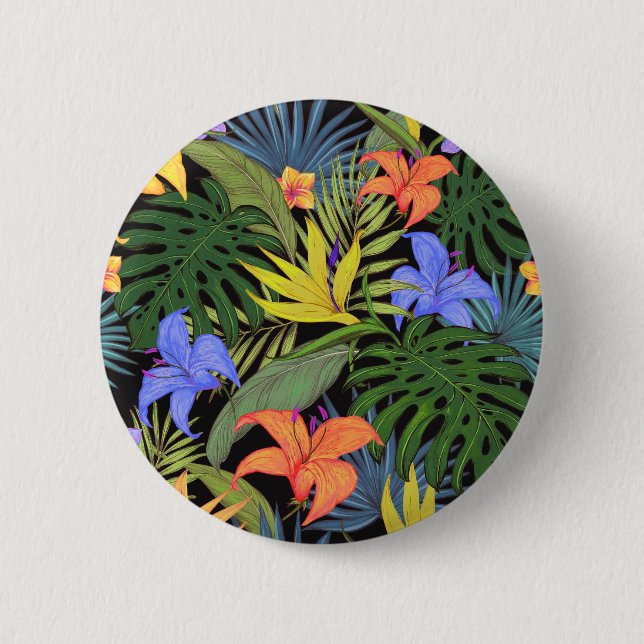 Macaron Rond 5 Cm Graphique de fleur d'Aloha de Hawaii tropical (Devant)