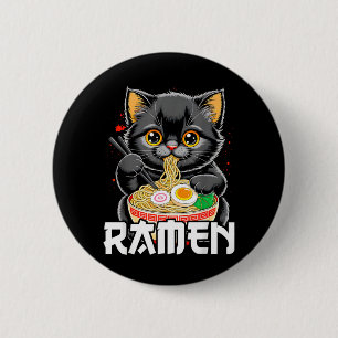 Macaron Rond 5 Cm Graphique drôle japonais de ramen de chat d'anime