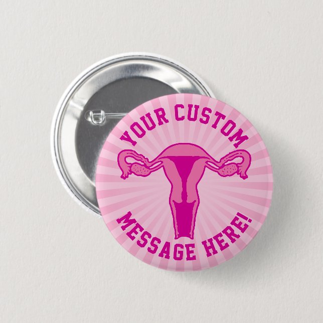 Macaron Rond 5 Cm Graphique Uterus + Bouton Texte Personnalisé (Devant & derrière)