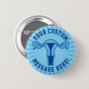Macaron Rond 5 Cm Graphique Uterus + Bouton Texte Personnalisé