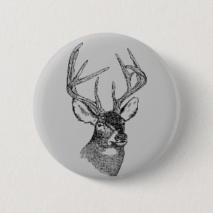 Macaron Rond 5 Cm Graphique vintage d'art de cerfs communs
