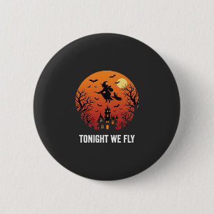Macaron Rond 5 Cm Graphisme de sorcière d'Halloween volant la nuit_1