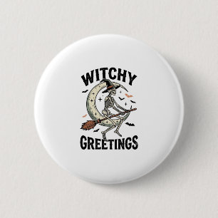 Macaron Rond 5 Cm Graphisme de squelette de sorcière salutations de