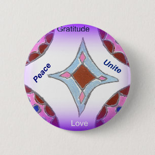 Macaron Rond 5 Cm "Gratitude Peace Love Unite" Mandala Art Imprimer