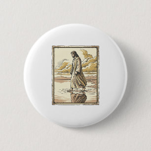 Macaron Rond 5 Cm Gravure de marche spirituelle vintage de l'eau