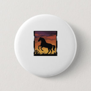 Macaron Rond 5 Cm Gravure occidentale silhouette de cheval au couche