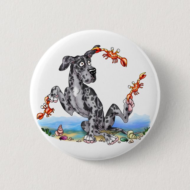 Macaron Rond 5 Cm Great Dane Kinda Crabby Merle UC (Devant)