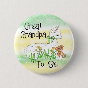 Macaron Rond 5 Cm Great Grandpa To Be Llama with Teddy Bear