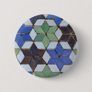 Macaron Rond 5 Cm Green and Blue Mosaic Stars Button