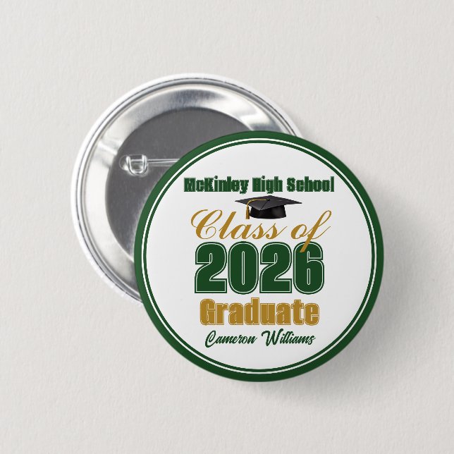 Macaron Rond 5 Cm Green Gold Class of 2026 Graduation Keepsake (Devant & derrière)