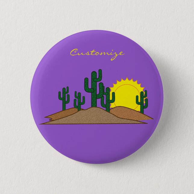 Macaron Rond 5 Cm Green Saguaro Cactus Desert Sunset Thunder_Cove (Devant)