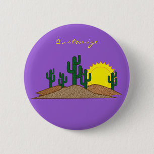 Macaron Rond 5 Cm Green Saguaro Cactus Desert Sunset Thunder_Cove