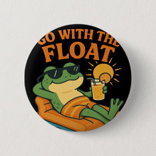 Macaron Rond 5 Cm  Grenouille Cool Relaxant sur un Radeau avec Boiss