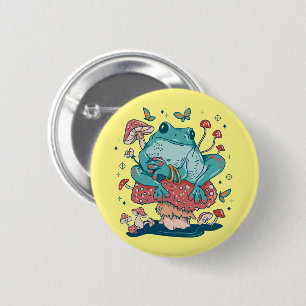 Macaron Rond 5 Cm Grenouille Cottagecore sur maison champignon