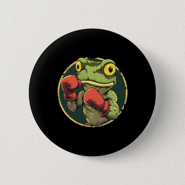 Macaron Rond 5 Cm Grenouille de boxe avec gants de boxe Kickboxing D (Devant)