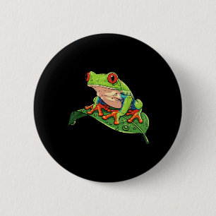 Macaron Rond 5 Cm Grenouille de l'arbre aux yeux rouges sur feuille