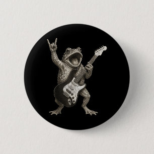 Macaron Rond 5 Cm Grenouille jouant de la guitare Rock And Roll Drôl