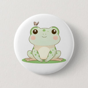 Macaron Rond 5 Cm Grenouille Kawaii avec Papillon Design de Nature M