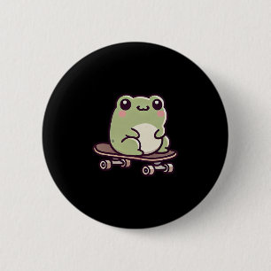 Macaron Rond 5 Cm Grenouille Mignonne Sur Un Skateboard Drôle De Pla
