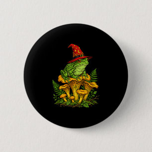 Macaron Rond 5 Cm Grenouille sorcière assise sur des champignons hal
