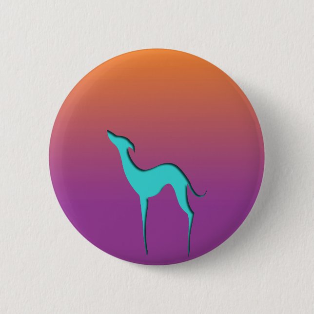 Macaron Rond 5 Cm Greyhound Whippet chien bleu orange violet ombre (Devant)