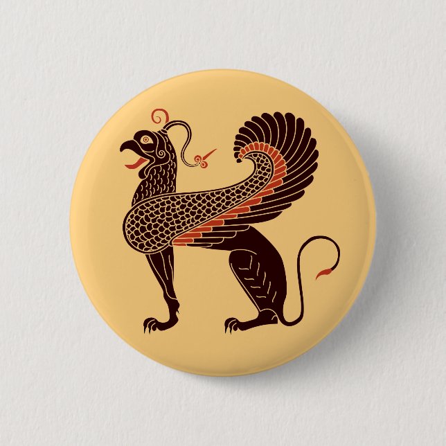 Macaron Rond 5 Cm Griffin de la bête mythologique grecque antique (Devant)