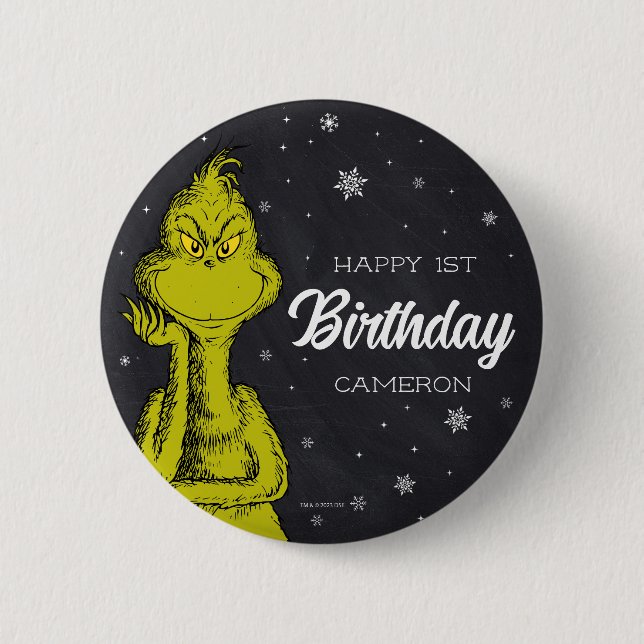 Macaron Rond 5 Cm Grinch Chalkboard Anniversaire (Devant)