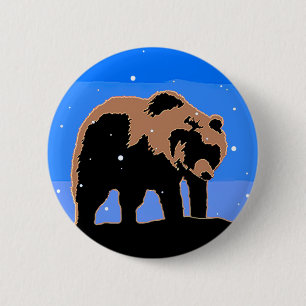 Macaron Rond 5 Cm Grizzly Bear en hiver - Art original de la faune