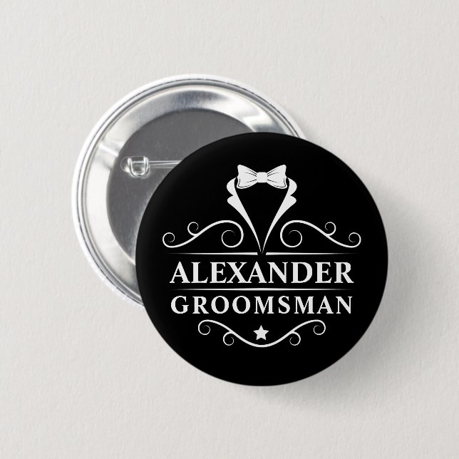 Macaron Rond 5 Cm Groomsman Tuxedo Cravate noir (Devant & derrière)